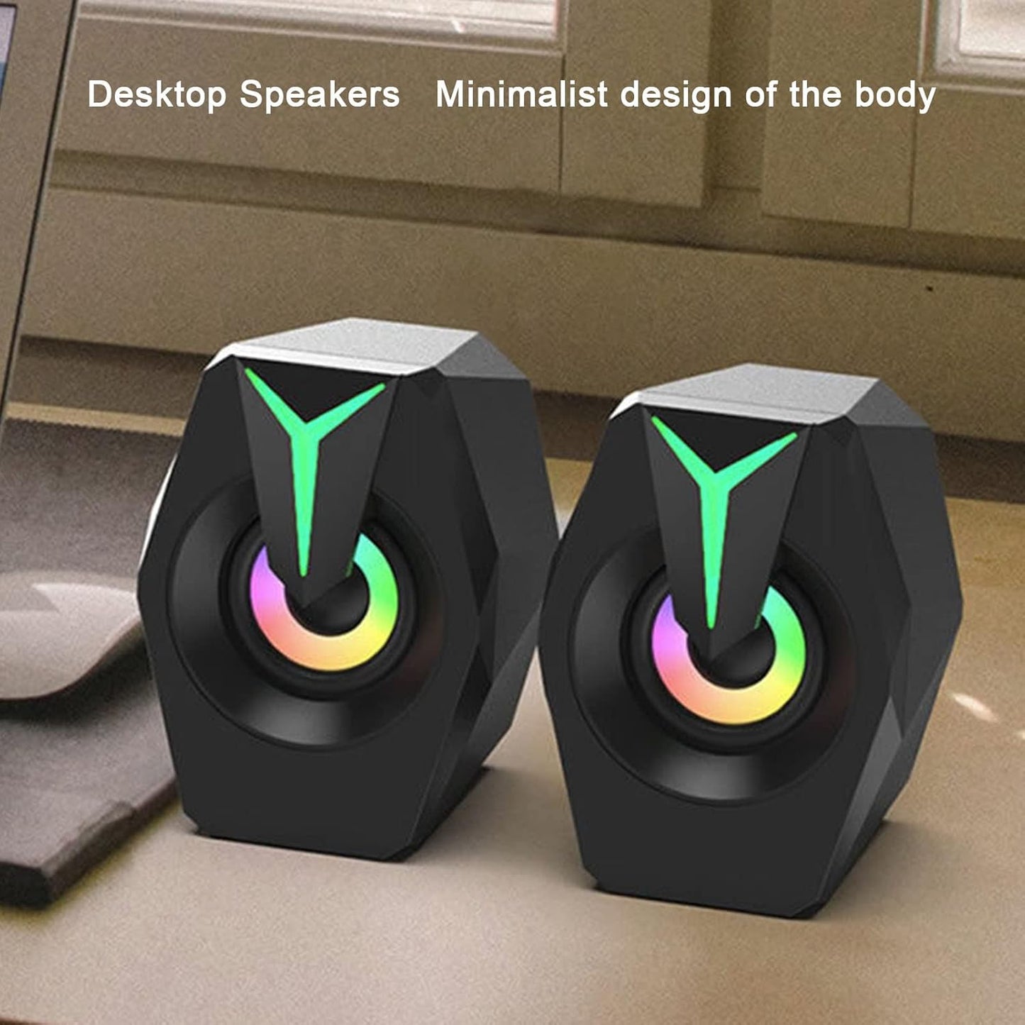 Yunseity USB Powered Speaker, HiFi Stereo Sound, Wired USB Desktop Speaker with RGB Lights (Black)