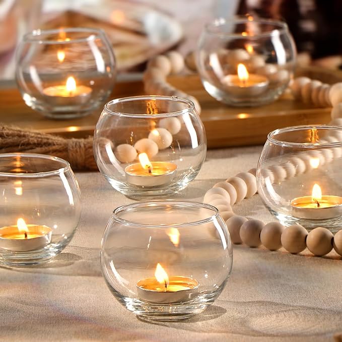 LAMORGIFT 24 Pcs Clear Tealight Candle Holders - Bulk, Cute Small Vases for Wedding/Engagement/Bridal Shower Parties, Table Centerpieces, Home Decor