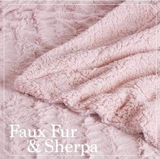 The Connecticut Home Co Bedding Blanket, Twin 80x60, Soft Fluffy Room Decor, Cozy Warm Throws for Bed, Gifts for Women, Bedroom Cute Aesthetic Blankets Faux Fur and Sherpa Dusty Rose
