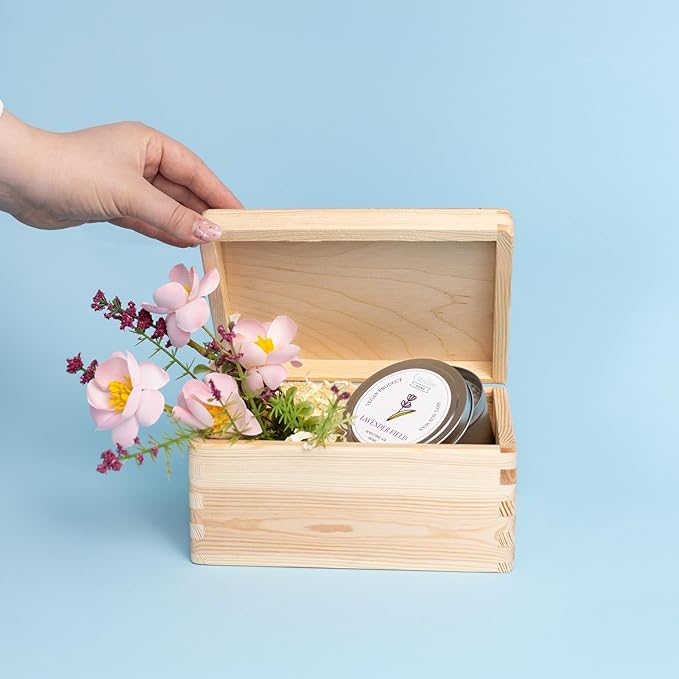 Large Plain Wooden Storage Box with Lid | 7.67x5.90x3.93in (+/-0.39in) | Hinged Lid | Unpainted Gift Box Kitchen Storage | Rough & UNSANDED Wood Keepsake Memory Craft Chest