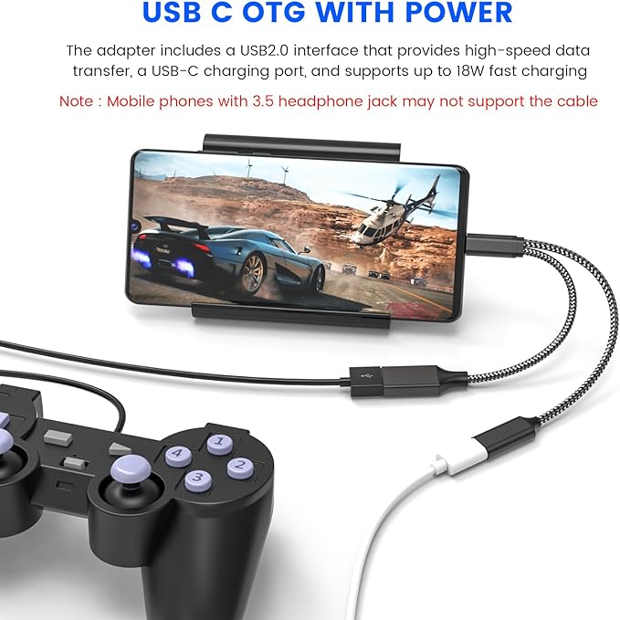 MOGOOD USB C OTG Splitter with 18W PD Charging, 2-in-1 USB-C to USB-A + USB-C Adapter, Charge While You Connect – for Chromecast, 3D Printing (Octo4a), PiKVM, Samsung Galaxy, MIDI, Game Controllers