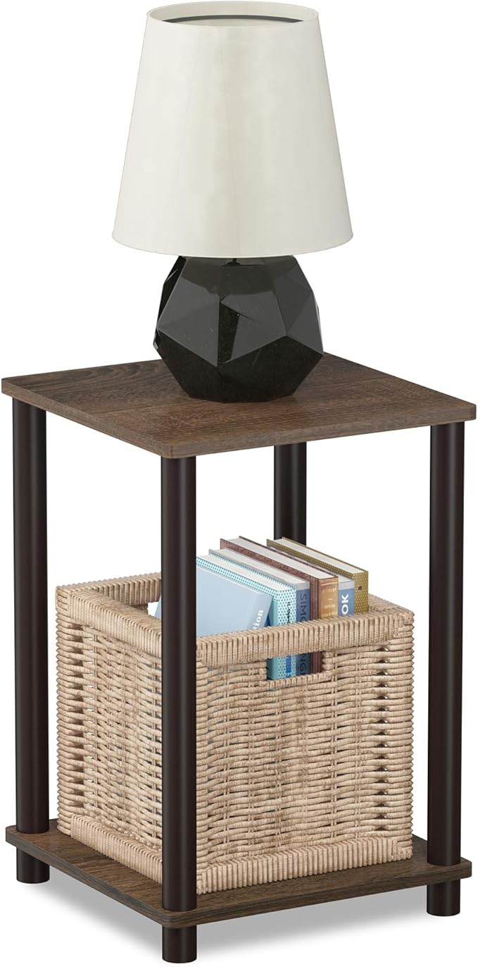 FURINNO Turn-N-Tube Haydn 2-Pack End Table, Walnut/Brown