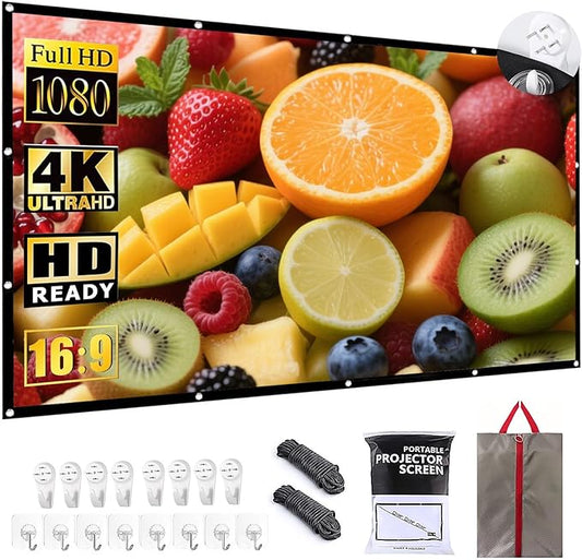 Projector Screen Portable Movies Screens 16:9 Foldable Wrinkle-Resistant Fabric with Dual Adhesive/Nail Hooks for Stable Wall Mount, Ideal for Home Theater & Movie Nights (150 inches)