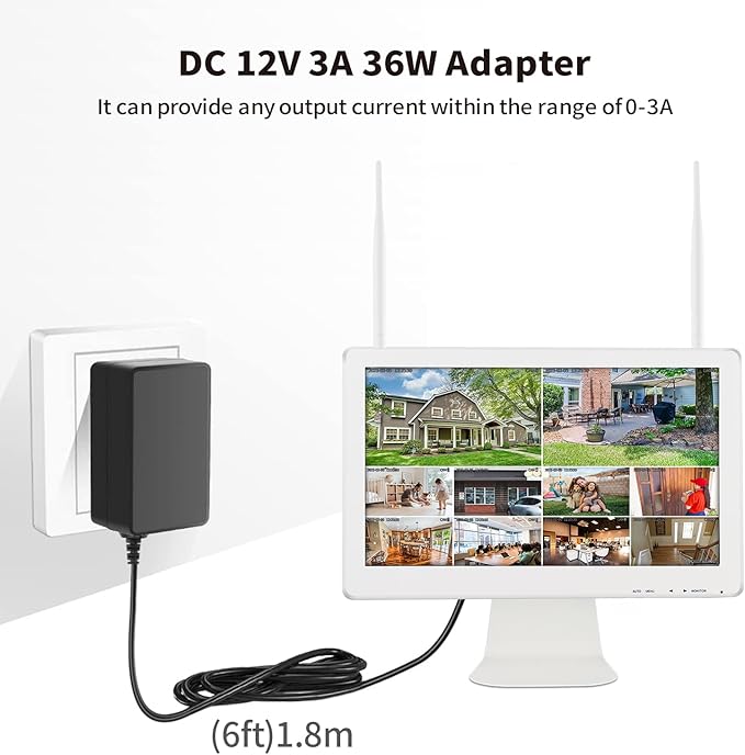 Tonton 12V 3A DC Power Supply 6Ft, 36W AC/DC Charger with 8Tips, AC 100-240V to DC 12Volt 3A 2.8A 2.5A 2.4A 2A 1.5A Connector Adapter for LED Strip, Security Camera, Webcam, Router,UL/CE/FCC Certified