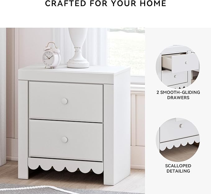 Signature Design by Ashley Mollviney Minimalist 2 Drawer Nightstand with USB Ports, 24.25" Tall, White