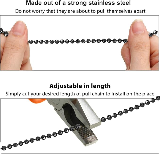 Vinaco Pull Chain Extension, 2 Pack 36" Stainless Steel Ceiling Fan Pull Chain, Strong Bearing & Rustproof, 6 Size Light Chain Pull Extender with 6 Solid Matching Connectors