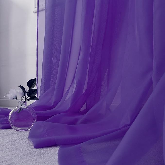 HUTO Purple Sheer Curtains 84 Inches Long Rod Pocket Sheer Drapes for Bedroom Living Room Set of 2 Panels 52 inches Width by 84 inches Length