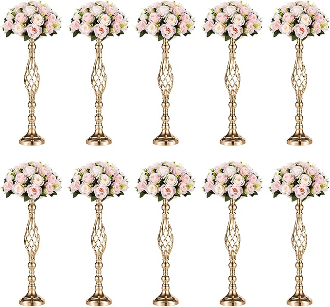 Versatile Metal Flower Arrangement, Candle Holder Stand Set for Wedding Party Dinner Centerpiece Event Restaurant Hotel Decoration (Twist Style, 10 x L)