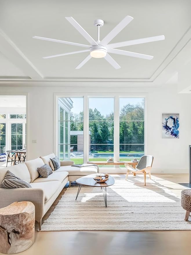 YUHAO 72 Inch White Ceiling Fan with Light and Remote Control.Noiseless,Dimmable,3CCT,6 Speeds Reversible, DC Ceiling Fans for Indoor or Covered Outdoor