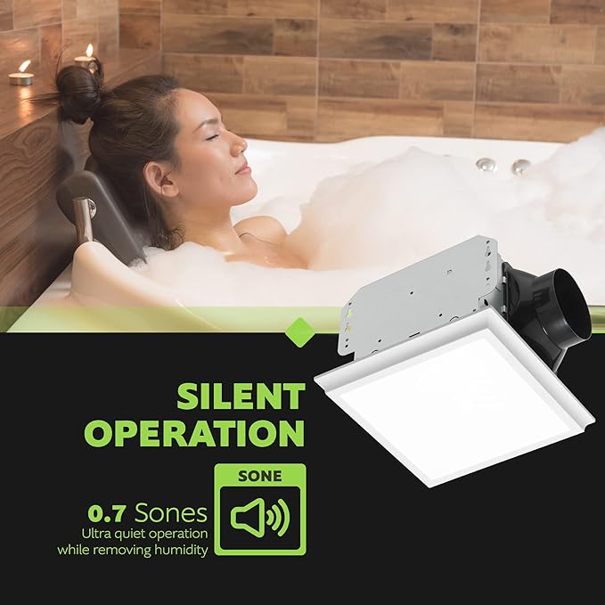 Homewerks 7141-50-G4 Bathroom Fan Integrated LED Light Ceiling Mount Exhaust Ventilation Ultra Quiet 0.7 Sones 50 CFM, White