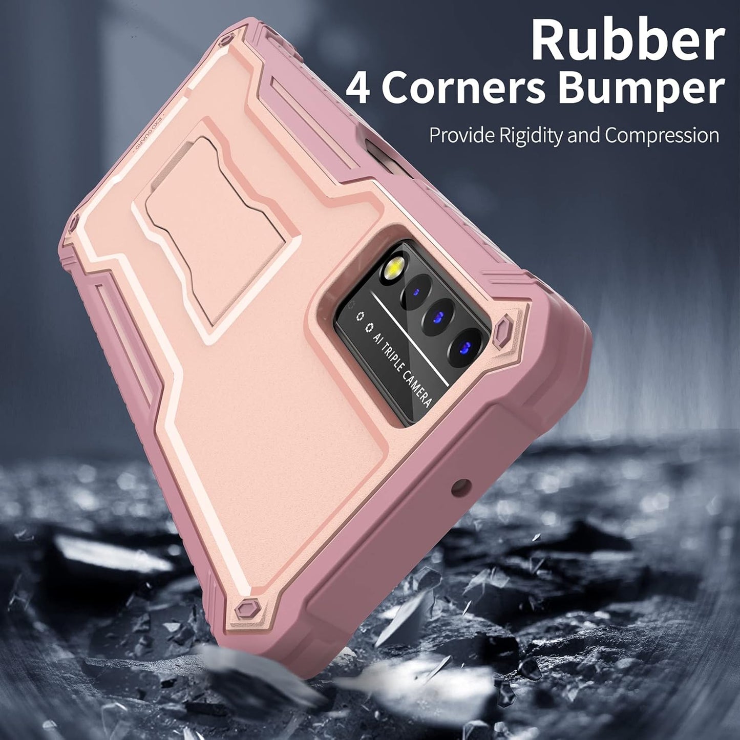 ExoGuard Rubber Shockproof Case for T-Mobile REVVL V Plus 5G, Full-Body Cover with Built-in Screen Protector and