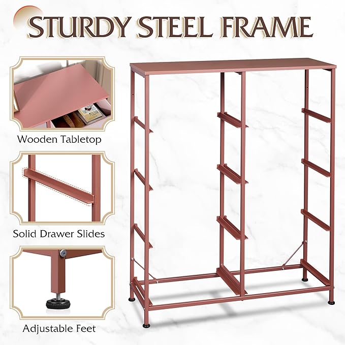 WLIVE Fabric Dresser for Bedroom, Tall Dresser with 8 Drawers, Storage Tower with Fabric Bins, Double Dresser, Chest of Drawers for Closet, Playroom, Dormitory, Pink and Rose Gold