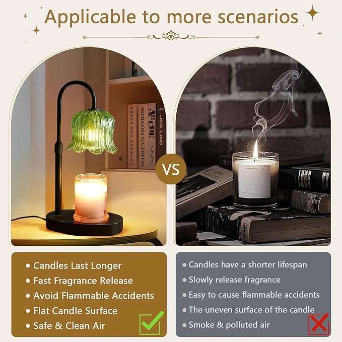 Candle Warmer Lamp Electric Timer - House Gifts New Home Bedroom Decor Candle Lamps Green Candle Lights