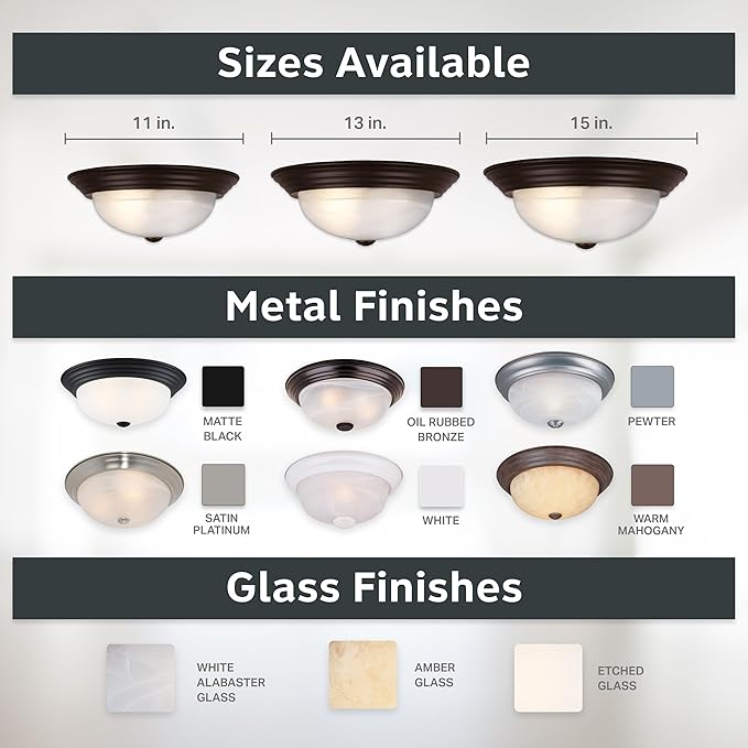 Designers Fountain 13 inch, Modern 2-Light Flush Mount Ceiling Light Fixture, Alabaster Glass Shade, for Bedroom, Hallway, Indoor Room Lighting, Durable Steel, Easy Install, Bronze, 1257M-ORB-AL