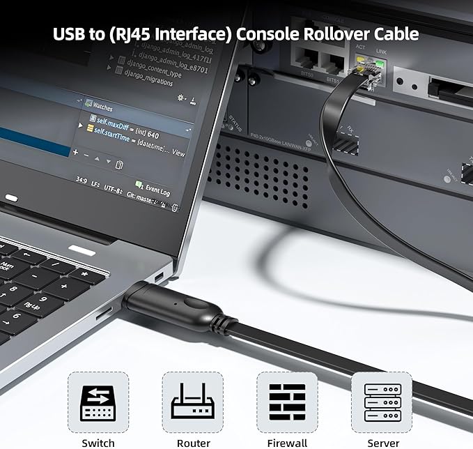 DriverGenius USB to RJ45 Serial Console Rollover Cable Adapter - Cross-Platform Compatibility for Windows 11, macOS 15, Network Management and Device Troubleshooting Tool (6FT)