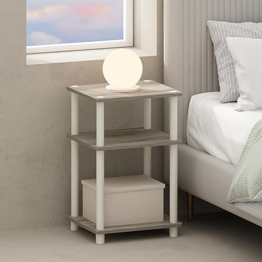 Furinno Just 3-Tier Turn-N-Tube Open Storage Nightstand, 1-Pack, Plastic Poles, Sonoma Oak/White