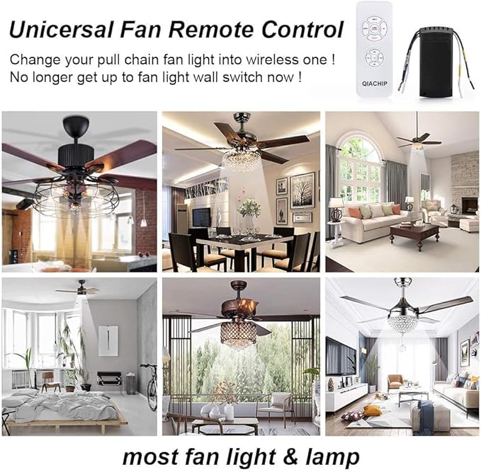 QIACHIP Universal Ceiling Fan and Lights Wireless Remote Control Kit 3-in-1 Ceiling Fan Light 4 Timing & 3 Speed Wireless Remote Control and Receiver Kits for Ceiling Fan Lamp
