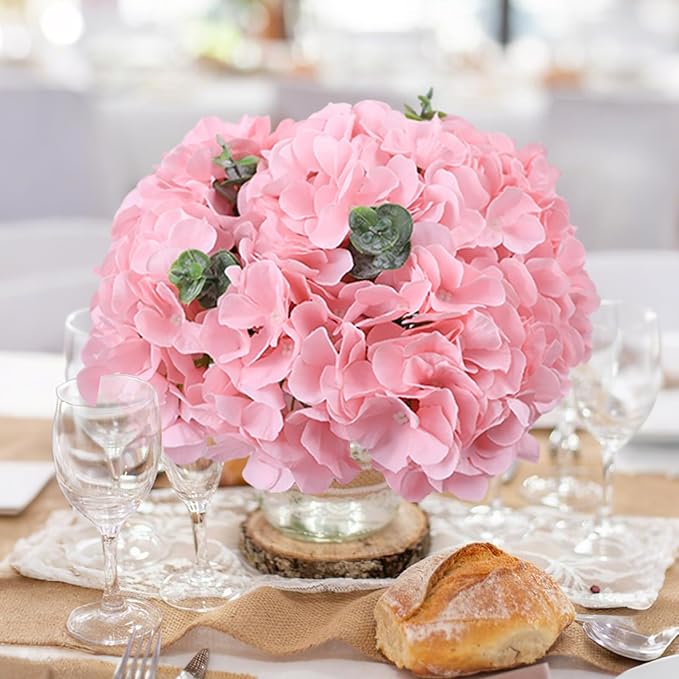 AVIVIHO 65pcs Fake Flowers Pink Hydrangea Artificial Flowers Bulk Realistic Hydrangeas Silk Flowers with Stems for Party,Home,Weddings,Table,Florals DIY Project,Arch Backdrop Decoration