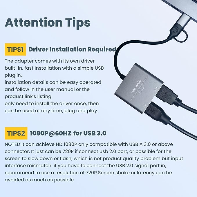 USB to HDMI Adapter for 2 Monitors-USB3.0 to Dual hdmi for 3 Monitors-USB to HDMI with Two HD Displau Supports Mac & Windows/Dual HDMI Extender -External Video & Graphics Card Adapter