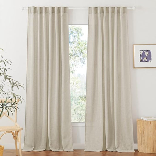 RYB HOME Extra Wide Semi Sheer Curtains, Back Tab Room Divider for Office Bedroom Separation, Large Window Curtains for Sliding Glass Door, Angora, W 70 x L 95, 2 Pcs