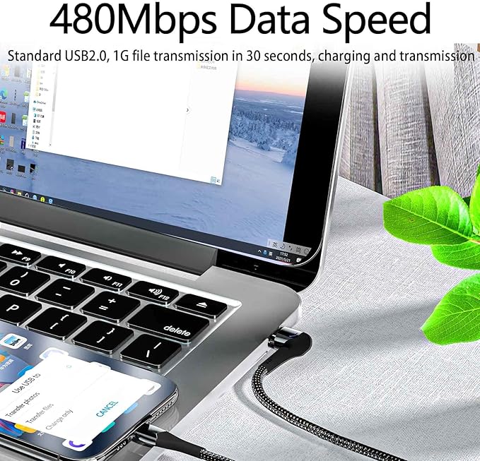 USB C Magnetic Cable (5ft L-Shape), USB2.0 Type C Right Angle Cord with PD 100W Charge and 480Mbps Data Transfer, Compatible for MacBook Pro/Air iPad Pro and More USB C Devices