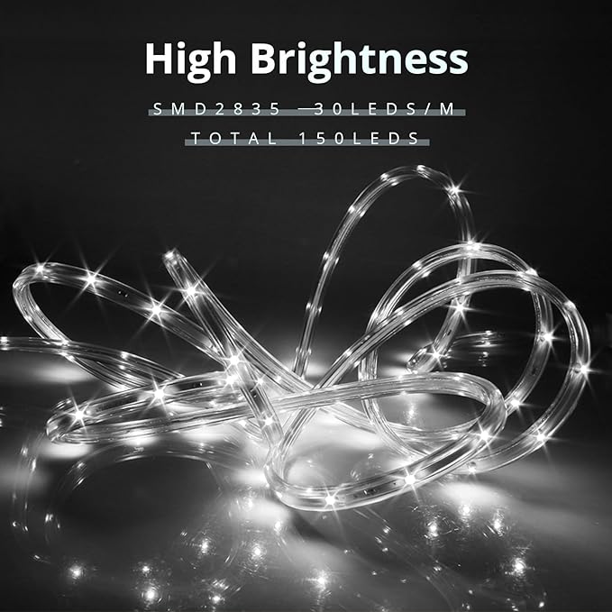 LED Rope Lights, 16.4 Feet Daylight Flat Flexible Strip Light, Plug in Novelty Lighting, Connectable and Waterproof for Home Christmas Holiday Garden Patio Party Decoration