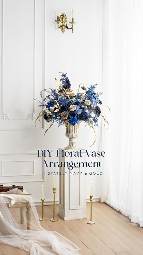 Ling's moment Artificial Flowers 50Pcs Navy Blue Roses Decor w/Stems,3" Real Touch DIY Foam Floral for Wedding Bouquet/Centerpieces, Outdoors Party Backdrop, Room/Table, and Garden/Pot Decorations