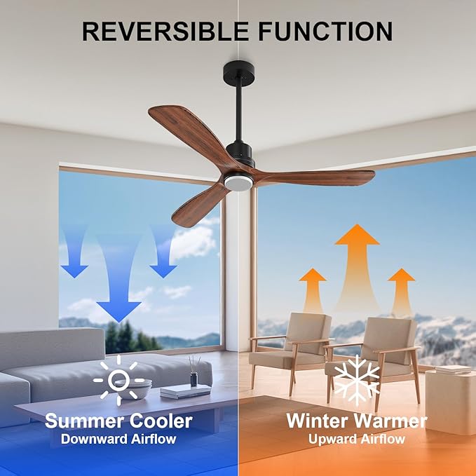 Obabala 42inch Ceiling Fans with Lights and Remote 3 Wood Blades Outdoor Ceiling Fans Noiseless Reversible DC Motor Modern Ceiling Fan for Patios Indoor Outdoor (Walnut, 42IN)