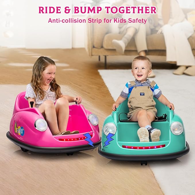 12V Bumper Car for Toddlers, Electric Toy Ride on Battery Car with Kids W/Parent Remote Control, 2-Speed, 360 Degree Spin, Music & LED Lights for Kids, Pink