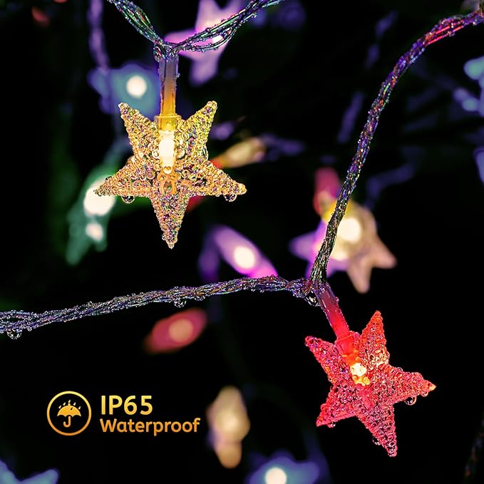 Minetom Star String Lights Battery Operated - 17 ft 50 LED Color Changing Star Fairy Light with Remote and Timer, 16 Single Colors and 7 Modes Starry Lights for Bedroom Dorm Tent Bed Patio Christmas