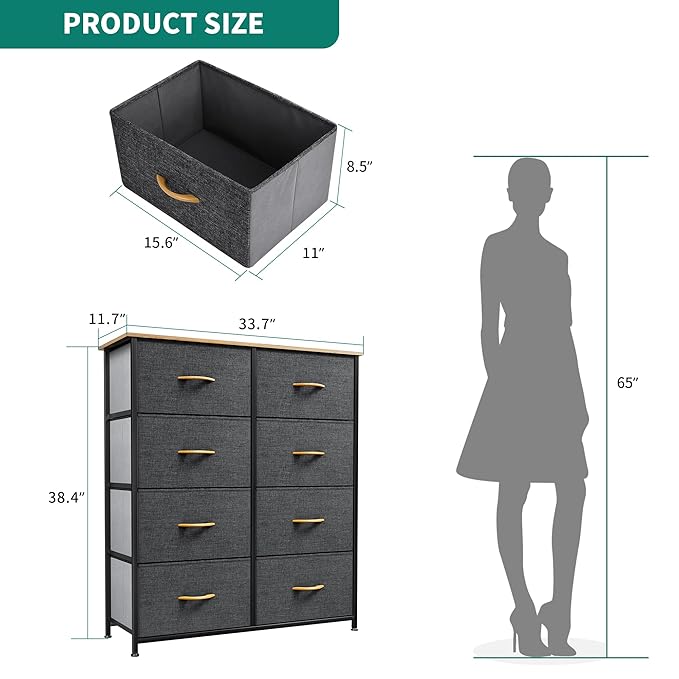 YITAHOME Fabric Dresser with 8 Drawers - Tall Storage Dresser, Chest of Drawers for Closet, Living Room, Hallway, Closets - Sturdy Steel Frame, Wooden Top & Easy Pull Fabric Bins