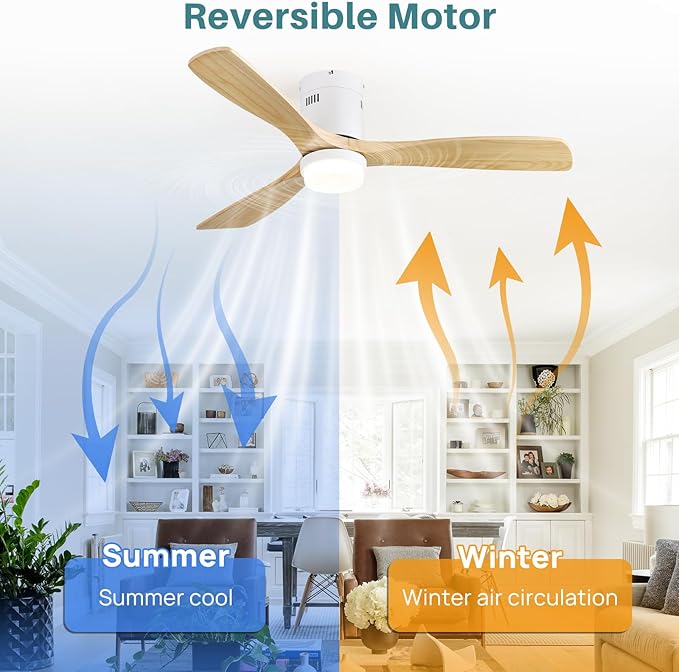 Sofucor Ceiling Fan with Lights-52 Inch Flush Mount Ceiling Fan with Light and Remote Control, Low Profile Wood Blades Modern Outdoor Ceiling Fans for Bedroom/Farmhouse/Patio/Indoor, Quiet DC Motor
