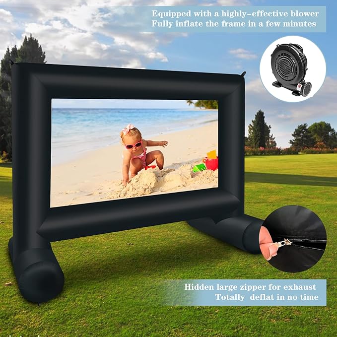 14 FT Inflatable Projector Movie Screen for Outside/Indoor, Blow up Projector Screen with Air Blower, Supports Front/Rear Projection for Backyard Home Theater Movie Night Outdoor Party