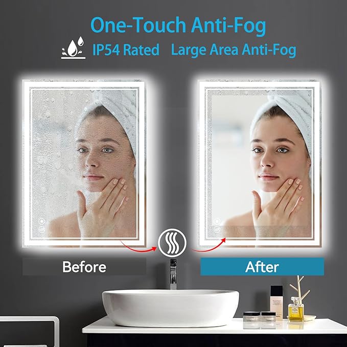 24 x 36'' LED Mirror for Bathroom Anti-Fog Dimmable 3 Colors Stepless Brightness