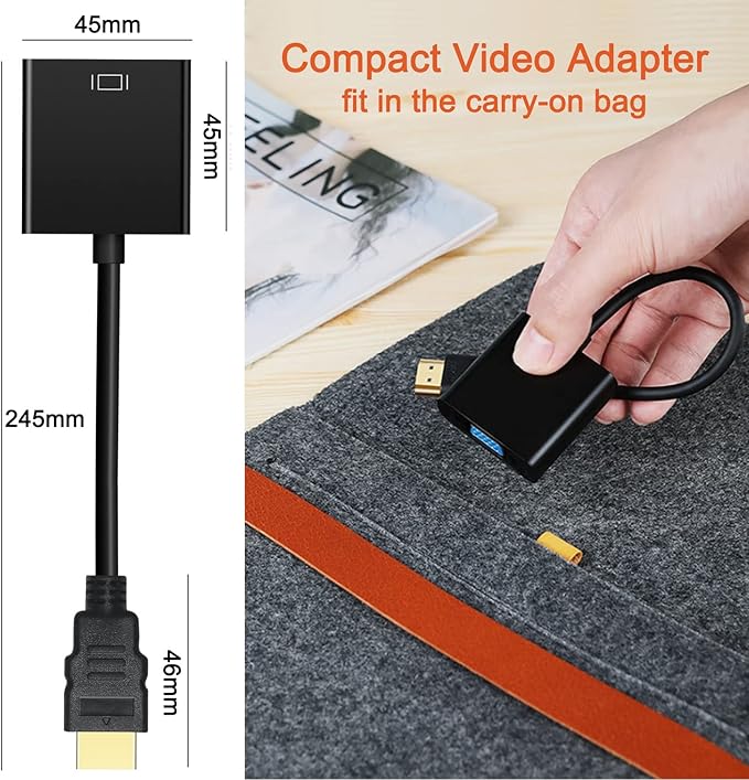 DTECH HDMI to VGA Adapter Cable for Computer Monitor PC TV 1080P HD Video (Male HDMI Input to VGA Output Female Connector)