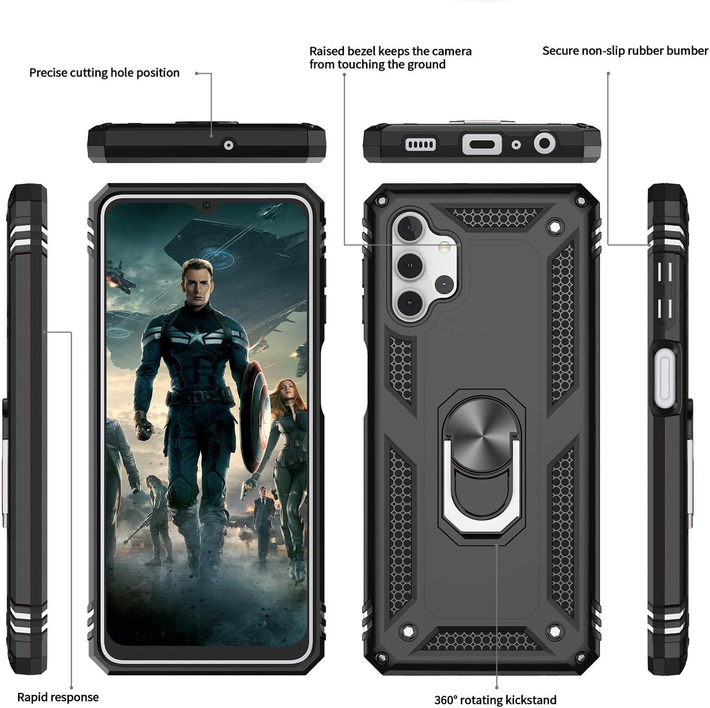 LeYi Samsung Galaxy A32 5G Phone Case, [2 Pack] Tempered Glass Screen Protector, Military-Grade Ring Kickstand Case