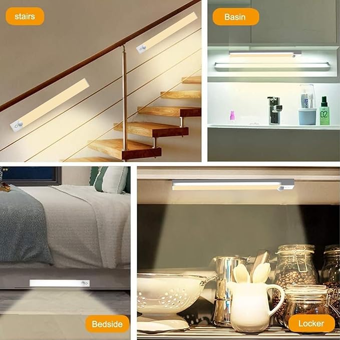 Under Cabinet Lighting 8 Inches Rechargeable Motion Sensor Light Indoor, 3 Color Dimmable Closet Light Battery Operated, USB Stick on LED Magnetic Under Counter Lights for Kitchen Stair, 6 Packs
