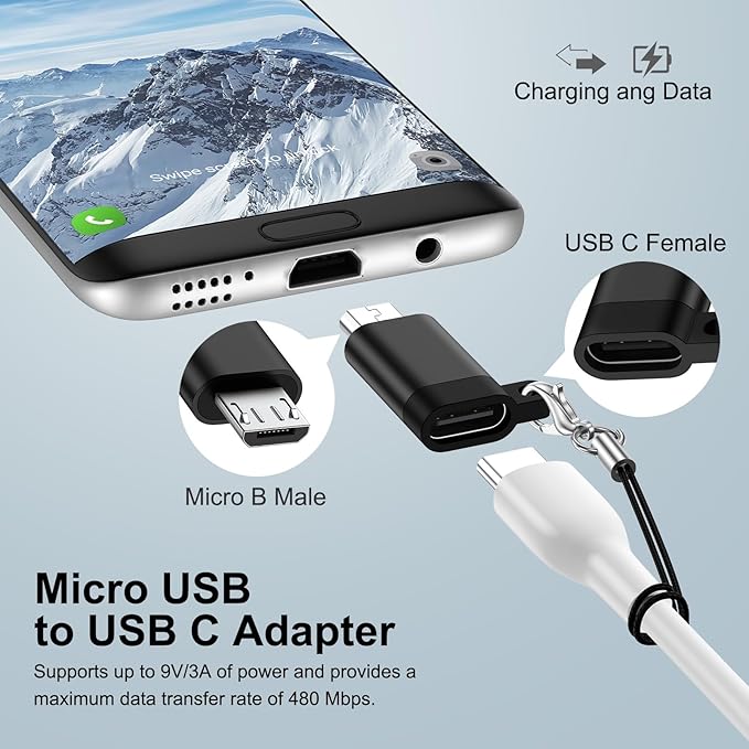 Micro USB Adapter,4Pack Type C Female to Micro USB Male Convert Connector Support Charge & Data Sync USB C to Micro Adapter for Samsung Galaxy S7 Edge/S7/S6/S6 Edge/J3/J7/Note 6/5/LG G4/Nexus 6/5/4