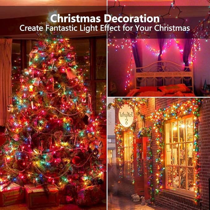 ODEETRONIC Multicolor Christmas Lights, 21.63ft 100 Count Incandescent holiday Lights Connectable, 120V UL Certified Mini Christmas Tree Light for Xmas, Party, House Indoor & Outdoor Decor, Green Wire