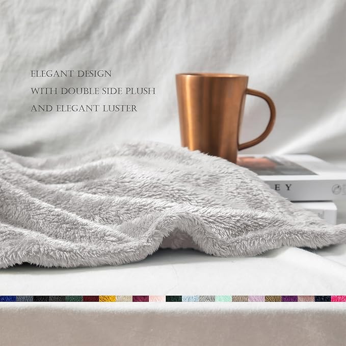 Exclusivo Mezcla Plush Fuzzy Fleece Throw Blanket Extra Large, Super Soft, Fluffy and Warm Blankets for Couch, Bed, Suitable for All Seasons (50x70 Inches, Light Grey)