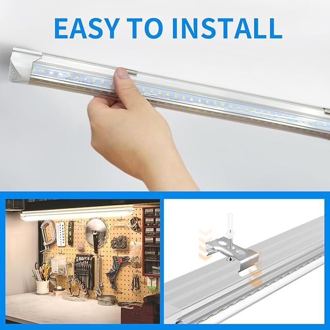 CNSUNWAY 2FT LED Shop Light, 20W 3000K Warm White, T8 LED Tube Light, Ceiling and Utility Shop Lights, Linkable Under Counter Lights for Kitchen, Garage, Workbench, Basement, ETL Listed (Pack of 6)