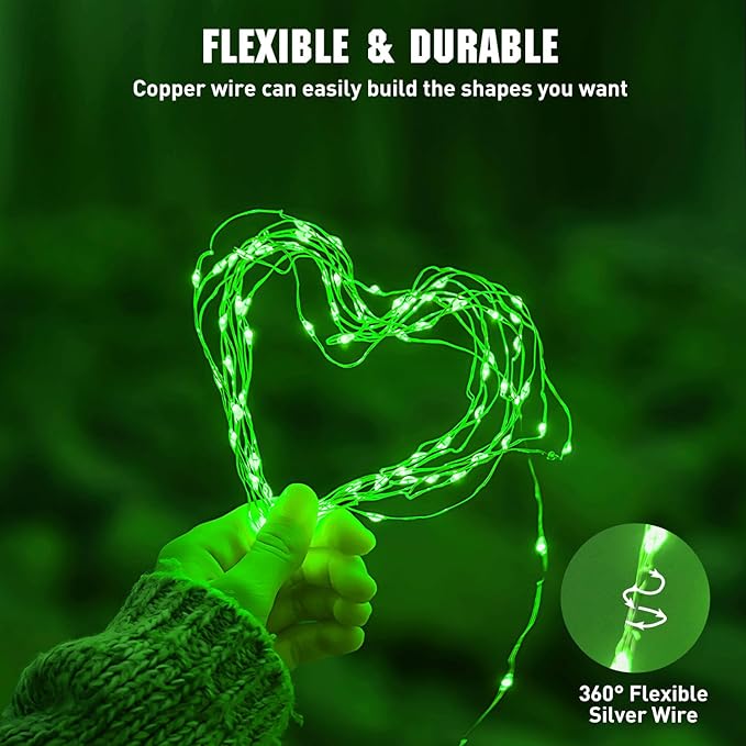 JMEXSUSS 4 Pack 50 LED Green Fairy Lights Battery Operated: 16.1ft Christmas Fairy Lights Indoor Outdoor Waterproof for Bedroom Garden Party Decorations