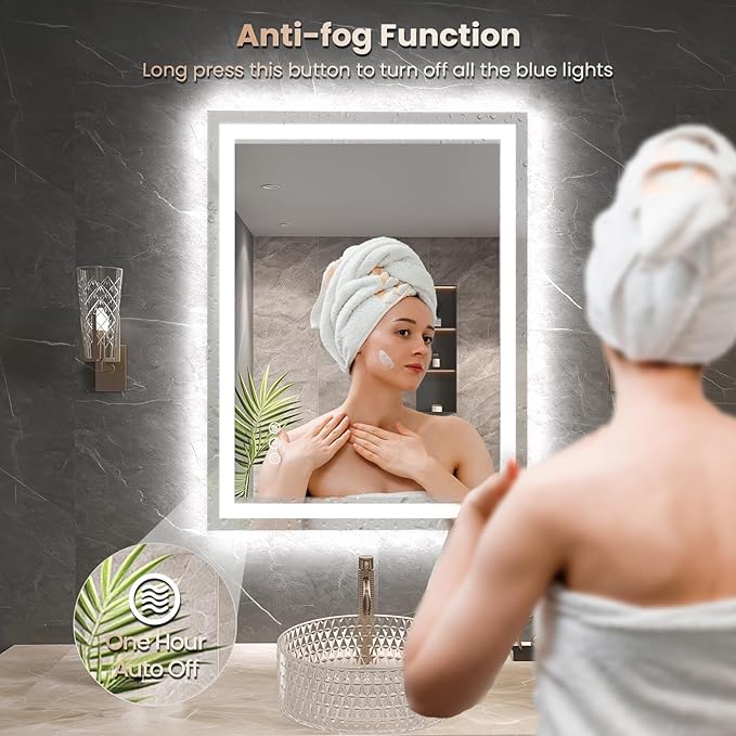 20"X28" LED Bathroom Mirror with Front Lights and Backlit, Anti-Fog, Dimmable, Shatter-Proof Tempered Glass, Lighted Bathroom Vanity Mirror for Wall with 3 Colors, Memory Function