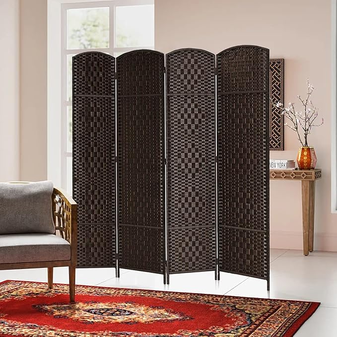 Rose Home Fashion Room Divider, 6 ft Tall Room Dividers and Folding Privacy Screens, 16in Privacy Screen 4 Panel Dark Coffee Space Temporary Wall Foldable Partition Separation