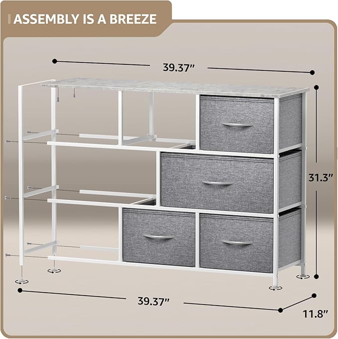 Sorbus Dresser with 8 Drawers - Chest Organizer Unit with Steel Frame Wood Top & Handle Easy Pull Fabric Bins for Clothes - Wide Storage Furniture for Bedroom, Hallway, Living Room, Nursery & Closet