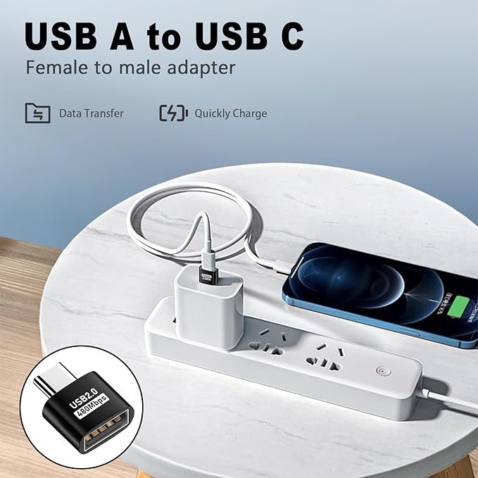 Duttek USB C to USB Adapter - 10 Pack, USB Type C Male to USB A Female Extension, Supports 480Mbps Data Transfer & OTG Function for Phone, Laptop (Black)