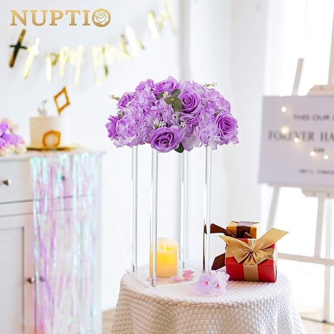 NUPTIO Flower Balls for Centerpieces Wedding: 10 Pcs 14.2 inch Diameter Artificial Flower Ball Arrangement Bouquet Centerpiece for Tables - Light Purple Fake Rose Flowers for Wedding Decor