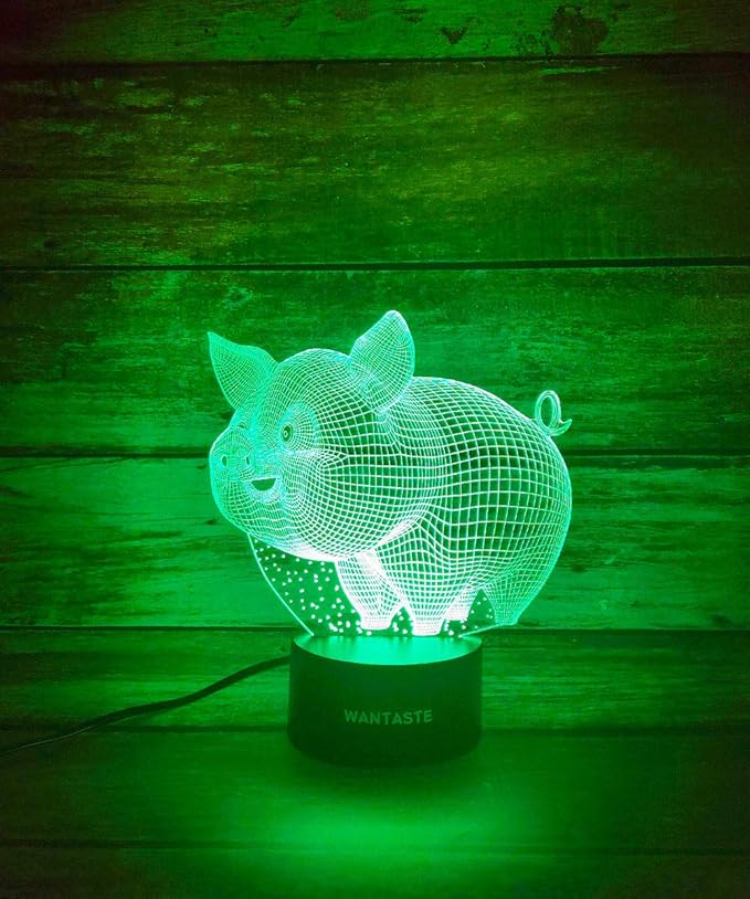 Pig 3D Decor Lamp with Remote, Toys for Girls Boys Room, Night Light Bedside Gifts for Kids Baby