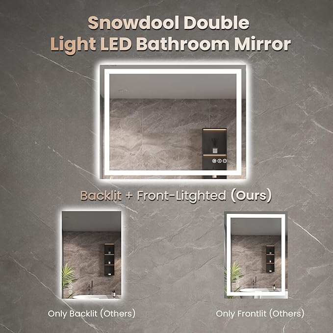 20"X28" LED Bathroom Mirror with Front Lights and Backlit, Anti-Fog, Dimmable, Shatter-Proof Tempered Glass, Lighted Bathroom Vanity Mirror for Wall with 3 Colors, Memory Function