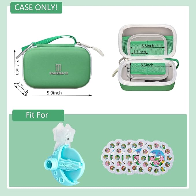 Hard Case Compatible for Moonlite Mini Projector and Story Reels, Storybook Projector Protective Storage Shell, CASE ONLY (Green&White)